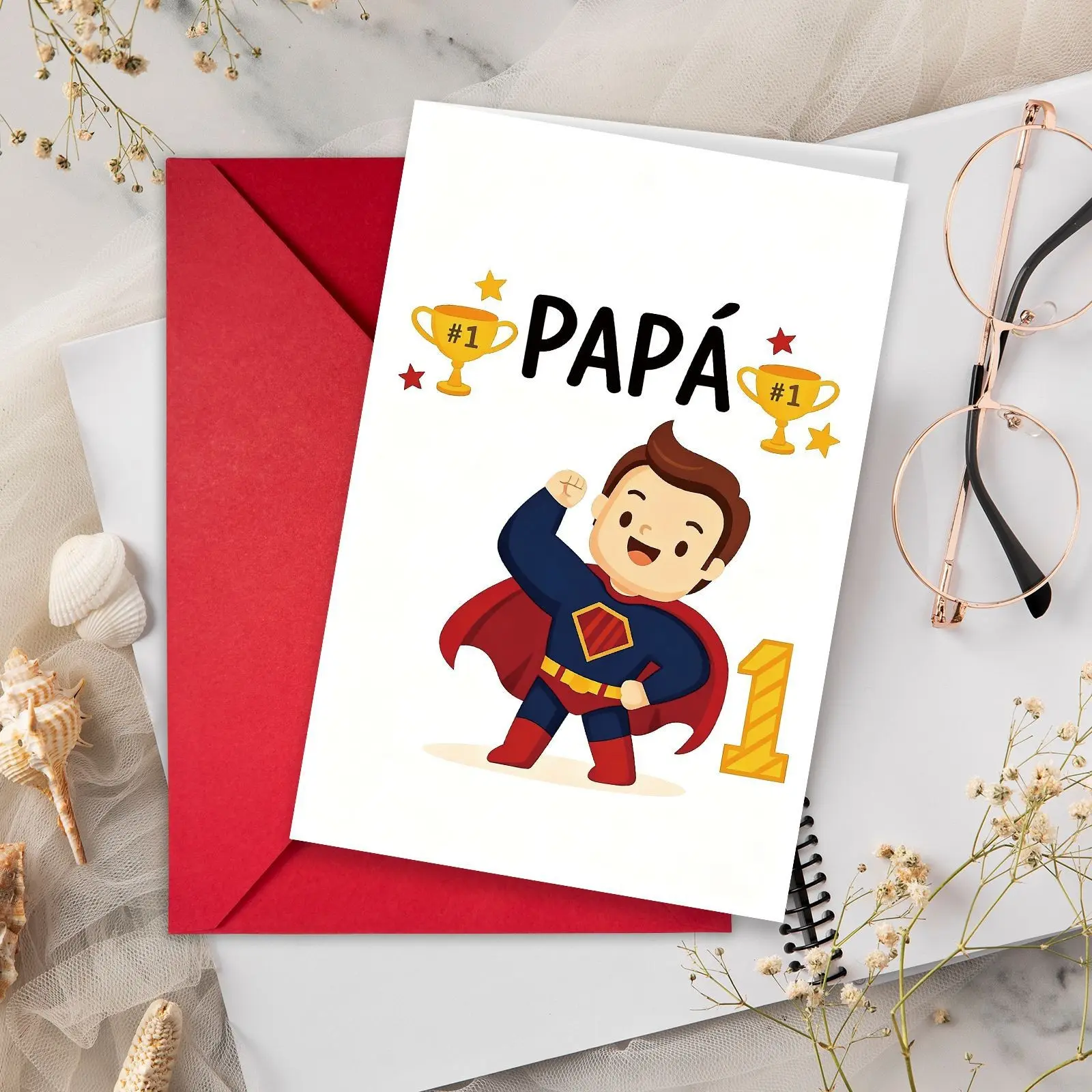 Superman Dad Father's Day Greeting Card Set with Envelope, Spanish Language Award Creative Blessing Card, Ceremony Occasion Gift