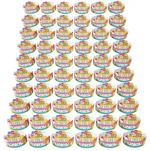 24" x 6" Bulk 60 Pc. Multicolor Happy Birthday Cake Cardboard Crowns