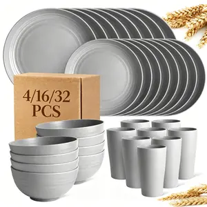 [Christmas Halloween] Unbreakable Dinnerware Set 32/16/4pcs Wheat Straw Dinnerware Set | Service For 8/4, Large Size Modern Dish Set-Plate/Dessert Plate/Bowl/Cup, Lightweight Tableware, Perfect For Camping, Gifts For Christmas/Halloween, Local Wareho