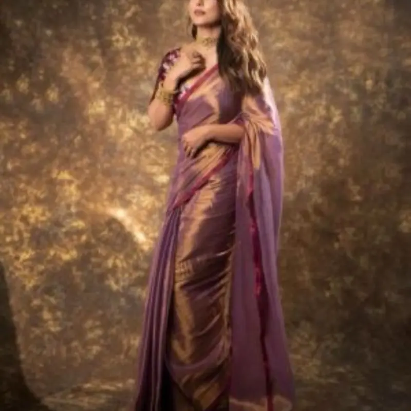 FANCY HIGH END SILK LACE WORK SAREE WITH UNSTITCHED BLOUSE ONION