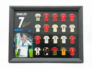 Soccer Jersey Pin Display  with Removable Metal Football Shirt Badges, Soccer Fan Wall Decor, Football Memorabilia Gift for Men Boys Boyfriend Husband, Sports Room Bedroom Decoration, Soccer Lover Collector Display Gift photo frame