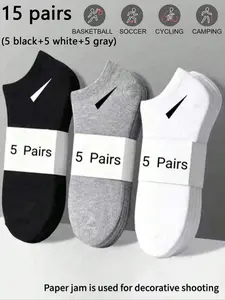 9/15/30 Pairs Women/men Geometric Pattern Solid Color Athletic Boat Socks Ankle Socks, Casual Simple Comfort Soft, Suitable for Daily Outdoors Home Sports College Style