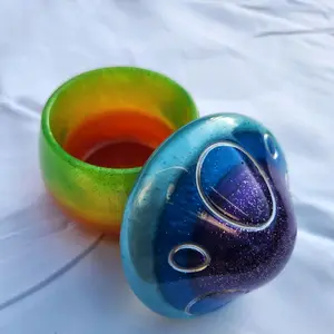 Immortal Chakra Mushie Trinket Jar - Colorful Design with Unique Rainbow and Blue Sparkle Finish