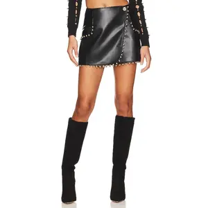 JONATHAN SIMKHAI Clayton Vegan Leather Wrap Mini Skirt in Black