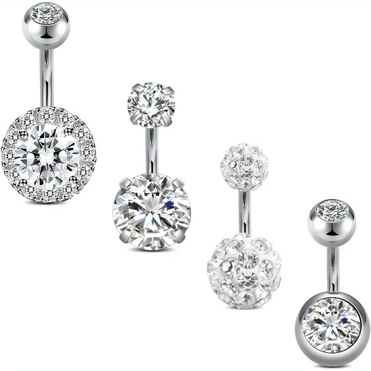 Set Of 4 Classic Fashion Simple Belly Ring-Stainless Steel-Suitable for Daily Wear - Perfect for Body Piercing Lovers,Stainless Steel Short Belly Navel Button Rings