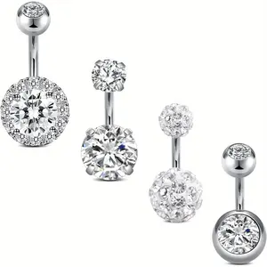 Set Of 4 Classic Fashion Simple Belly Ring-Stainless Steel-Suitable for Daily Wear - Perfect for Body Piercing Lovers,Stainless Steel Short Belly Navel Button Rings summervibes
