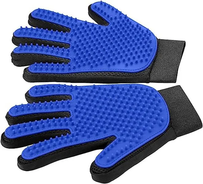 Pet Grooming Gloves Cat Brushes Gloves for Gentle Shedding - Efficient Pets Hair Remover Mittens - Dog Washing Gloves for Long and Short Hair Dogs & Cats & Horses - 1 Pair (Blue)