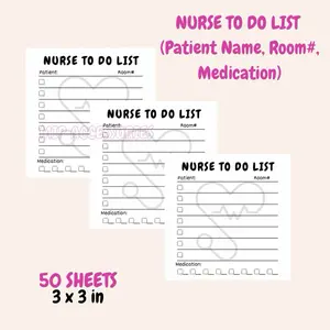 Nurse To Do List w/ (Patient Name, Room#, Medication) Notes 50 sheets 3 x 3 inches in size Buy 2 Get 1 Pen & Pencil for FREE christmas craft