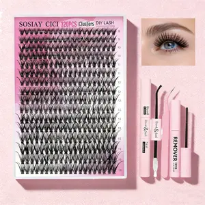 Eyelash Clusters 40D Lash Clusters 320PCS Wispy Individual Lashes D-curly Lash Extension 9-16MM DIY Cluster Eyelash Extensions for Everyday at Home