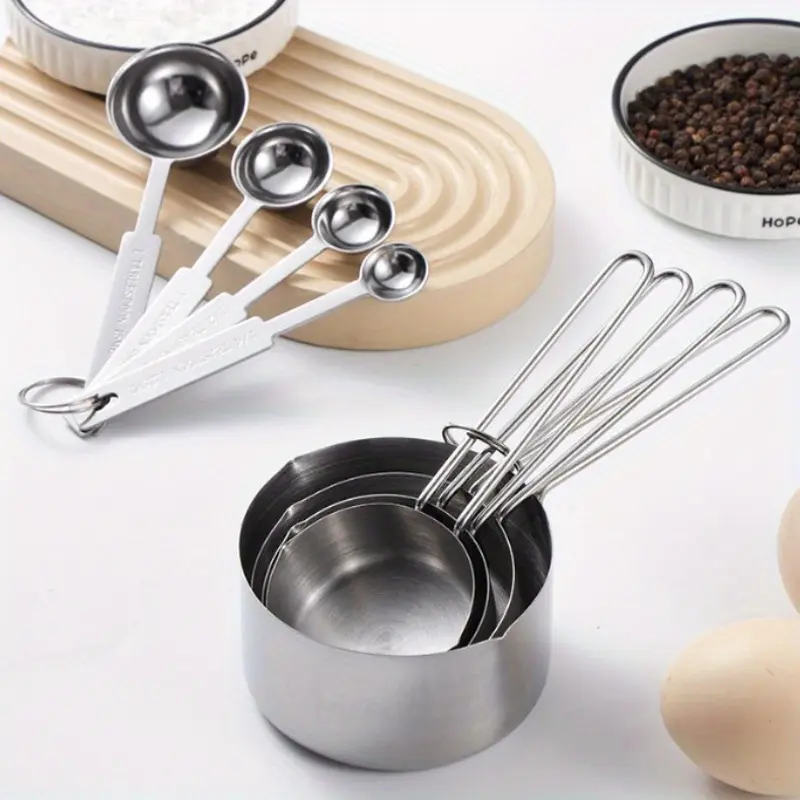 Stackable Stainless Steel Measuring Cup and Spoon Set - Accurate Cooking Tool, Durable Kitchenware Utensils for Home Chefs