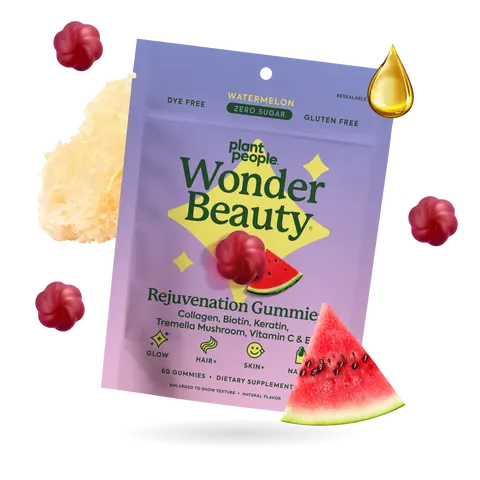 Plant People WonderBeauty, Zero Sugar Gummy Supplement - Hair, Skin & Nails Rejuvenation - Edible Skincare - Marine Collagen, Tremella Mushroom