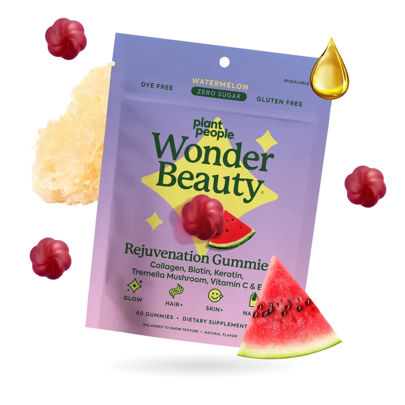 Plant People WonderBeauty, Zero Sugar Gummy Supplement - Hair, Skin & Nails Rejuvenation - Edible Skincare - Marine Collagen, Tremella Mushroom