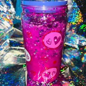 16oz Premade Valentine’s Lava Cup with Pink Glitter Hearts and Sparkles Perfect for Valentine's Day Gifts