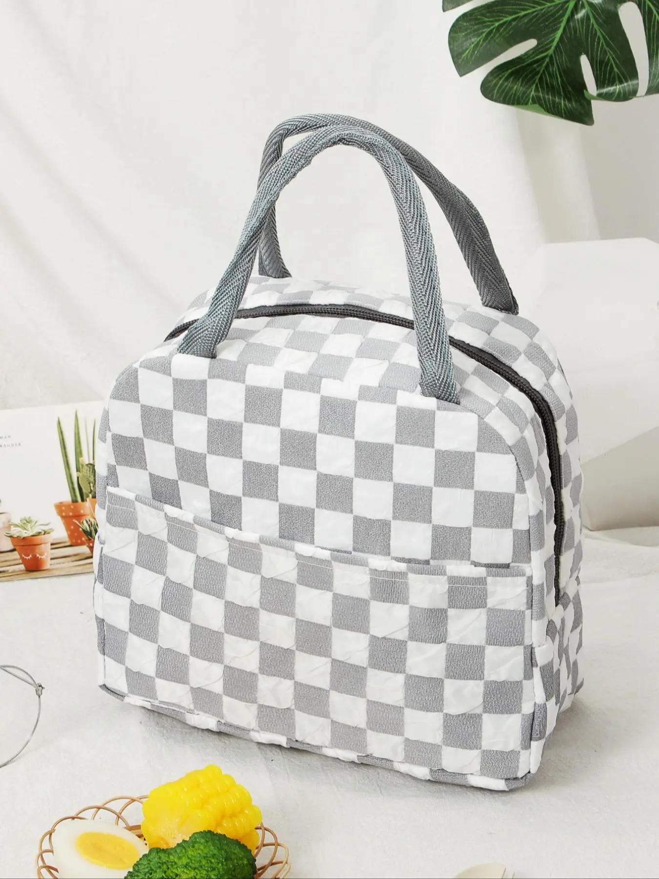 Plaid Pattern   Portable Insulated Lunch Bag, Waterproof Lunch Box Bag with Zipper for Women & Men, Casual Trendy Versatile High-quality Daily Commuting Bag, Thermal Bag, Waterproof Lunch Tote, Insulated Bags