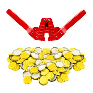 Fermentaholics Beer Bottle Capper & Lid Set – Double Wing Capping Tool & 144 Yellow Crown Caps – For Bottling Drinks at Home – Fits Standard Beer Bottles, Homebrew, 12 oz & Bombers with 26mm Opening
