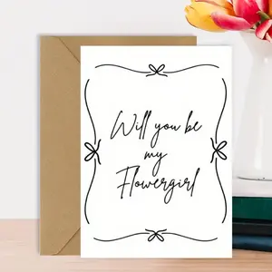1pc "Will You Be My Flower Girl" Bridesmaid Proposal Card - Elegant Handwritten Script Wedding Invitation with Decorative Bows, Best Friend & Bridal Party Request for Weddings & Engagements, Bridesmaid Proposal Gifts, Chic Design, Greeting Card