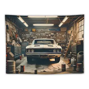 Vintage Garage Tapestries With Classic Car Collection Great For Man Cave And Retro Theme Party Decor