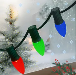 Lite-Netics Magnetic RGB Patio lights, Color Green, 25ft length,25 C9 LED Bulbs IINCLUDED, 12in spacing, 1 spare bulb included, Indoor/Outdoor use