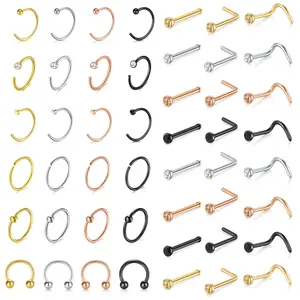 OIDEA Multi-Use Nose Ring Set 18G 20G 316L Stainless Steel Cubic Zirconia Rhinestone Diamond Lip Cartilage Body Piercing 48PCS