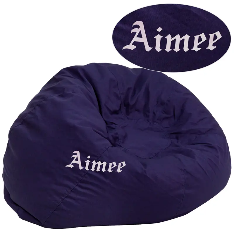 Flash Furniture DG-BEAN-LARGE-SOLID-BL-EMB-GG Personalized Oversized Solid Navy Blue Bean Bag, 19 x 42 in.