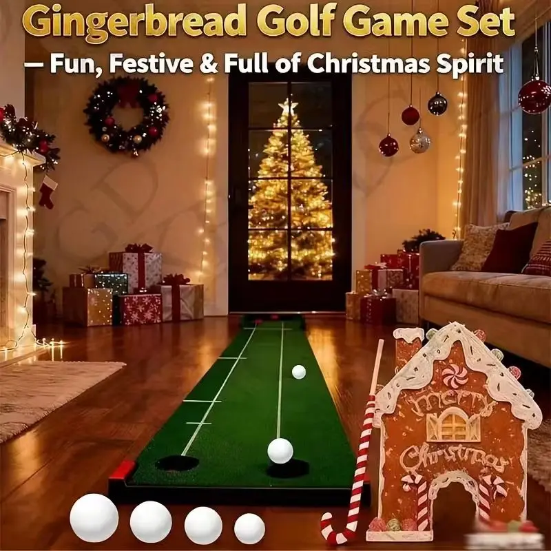 Christmas Mini Golf Game Set, Includes Gingerbread House Course Board ...