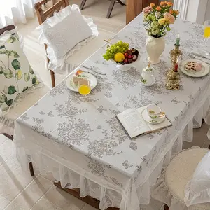 1pc Elegant Butterfly and Floral Tablecloth, Lace Trimmed, Rectangular Round Design, Ideal for Dining Tables, Wedding Parties, All Seasons