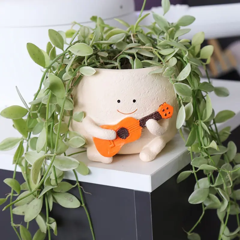 Guitar Succulent Resin Planter Office Desk Decor, Creative Stress Relief Cute Plant Pots Decoration, Perfect for Home & Office Use, Succulent Pot