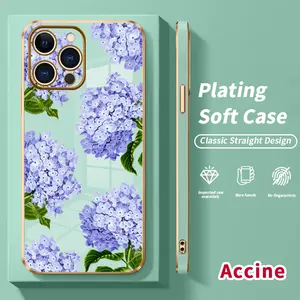 Electroplated TPU Phone Case for iPhone 17 15 Pro Max 16 14 Plus 13 12 11 Lavender Hydrangea Grace Pattern Classic Straight Design Scratch Resistant Softcase