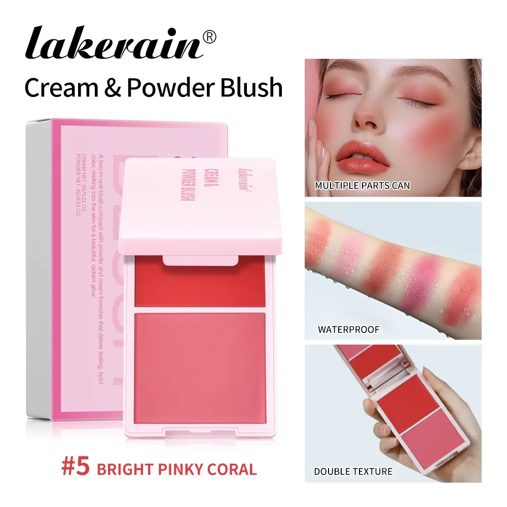 Lakerain Long lasting Blush Palette Makeup, Everyday Versatile Makeup, Cheek Makeup Duo, 2 in 1 Cream & Powder Blush Combo, Highly Pigmented, Silky Smooth, Waterproof & Sweatproof, Folding Mirror Design, Compact, Beauty Cosmetics for On-the-Go Touch-Up