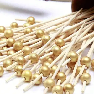 Elegant Bamboo Fruit Picks with Gold Beads, Perfect for Appetizers, Drinks, Fruits, Snacks, Weddings, Durable Bamboo Sticks