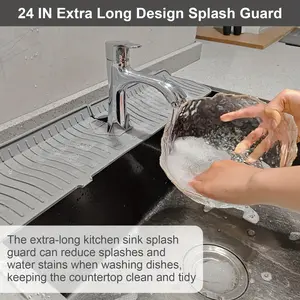 Kitchen Silicone Drying Mat - Non-Slip Faucet Splash Pad for Kitchen & Bathroom, Reusable Countertop Protector with Drain, Multi-Use Organizer Mat for Farmhouse RV Laundry Sink Protection, Dish Drying Mat