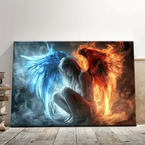 1pc Framed Canvas Painting - Modern Contemporary Angel Wings Wall, Wood Frame Wrapped Canvas, Vintage Angel Suitable for Living Room, Dining Room, - Ready-to-Hang 2D Flat Panel, 2D Flat, Perfect for Room Decor