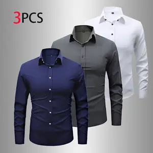 Pack of 3 Men's Slim Fit Long Sleeve Dress Shirts All Season