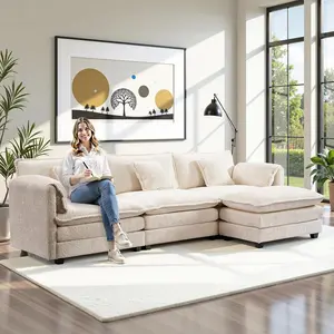 Oversized Cloud Couch 104 Inch L Shaped Sectional Sofa with Ottoman Deep Seating Chenille Emerald Green Modular Couch for Living Room furniture mas modularfurniture Furniture Store