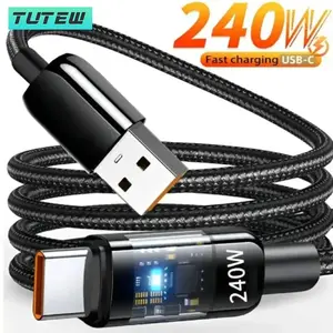 LED 240W Nylon USB Dual Type C Super Fast Charging Cable For iPhone17 16 For Samsung s25 For Huawei Honor USBC Charger Data Cord