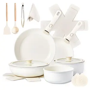 【Summervibes】Ubesgoo 19-Piece Nonstick Cookware Set with Removable Handle Cookware, Space-Saving Induction Cookware Set, Kitchen & RV Cooking Set with Frying Pan, Sauce Pan, Wok, Tempered Glass Lid, Oven Safe