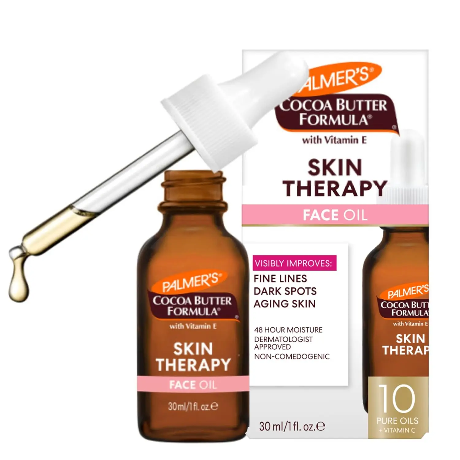 Palmer's Skin Therapy Face Oil, Moisturizing Cocoa Butter Formula (1 Fl Oz) | Hydrating Face Moisturizer, Vitamin E, C & 10 Pure Facial Oil Blend, Helps Reduce Fine Lines & Dark Spots, Rosehip Fragrance