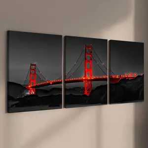 Wooden Framed Canvas Painting, 3 Counts/set Bridge Pattern Wall Decor Painting, Wall Art Decor for Home Living Room Bedroom Office, Wall Art Decoration