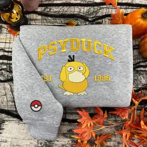 Funny Psyduck Embroidered Sweatshirt, Cute Figurine Emdroidery Sweatshirt, Psyduck Figure Sweater, Retro Nostalgic Gamer Lovers, Trending Anime Unisex Crewneck Sweater For Men And Women, Y2K