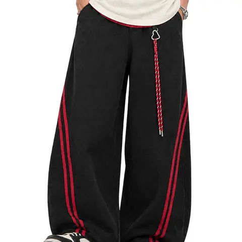 TELLFUN Men's Baggy Sweatpants - Y2K 2000s Vintage Woven Wide-Leg Joggers with Side Stripes, Elegant Unisex Oversized Casual Streetwear for Everyday Loungewear, Summer Vibes Men's Bottoms,sohochic