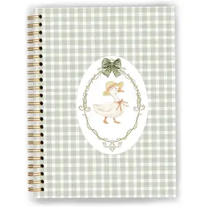 Sage Green  Bow Goose Notebook, Goose Gifts, Preppy Aesthetic Journal for Women, Girly Office Supplies, Sage Green Checkered Spiral Notebook Journal 5.5x8.3
