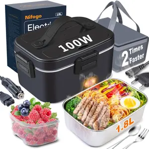 Portable Heated Lunch Box with Fork & Spoon,Electric Lunch Box 80W Food Warmer 12/24V  Insulated Bag, BPA Free, Leak-Proof, Modern Design Tableware