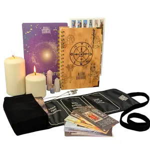 Tarot Learning Set for Beginners in BLACK with Journal, Cards, Velvet Tarot Holder Wrap, Tarot Journal, and Stickers
