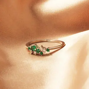 Green CZ Ring - 925 Sterling Silver with White Gold Plated