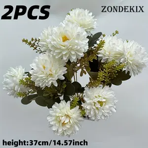 18-head Artificial White Globe Amaranth Bouquet, realistic white artificial flowers. Perfect for home decoration, living room table decor, outdoor gardens, weddings, engagements, bridal bouquets, cemetery decoration, holiday party gifts, and suitab