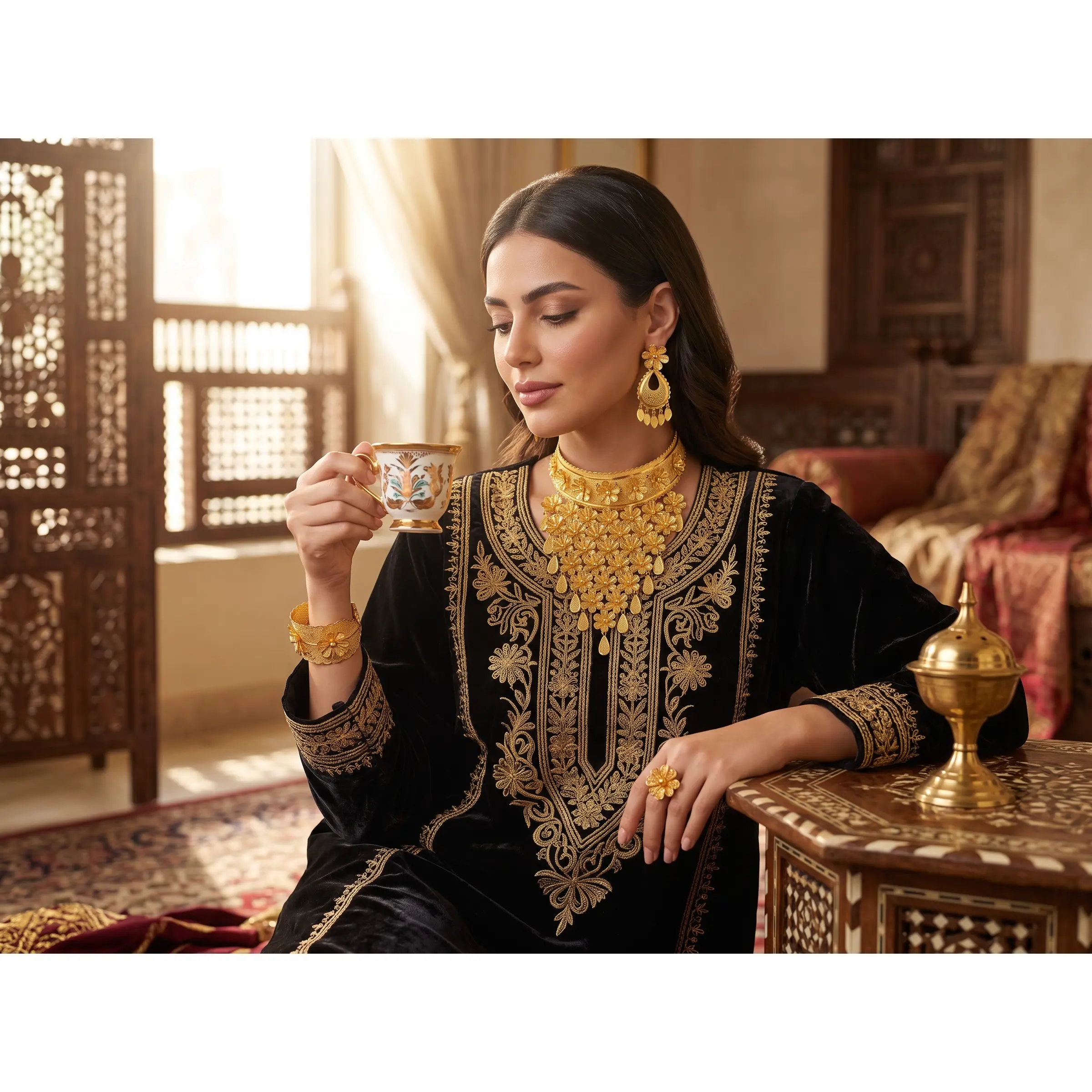 24K Gold-Plated Floral Bridal Jewelry Set – Necklace, Earrings, Bracelet & Ring 039