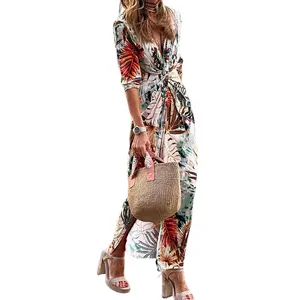 Women's Boho Maxi Dress Batwing Sleeve Deep V Neck Floral Print Flowy Summer Dress - Elegant Feminine Style Fishtail Hem Long Dress for Vacation, Daytime Events & Casual Chic Bohemian