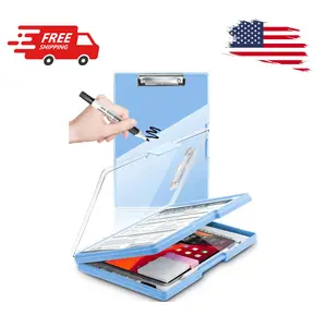 Clear Clipboard with 2 Storage and Pen Holder, Dry Erase 8.5x11 Heavy Duty, Aqua Blue
