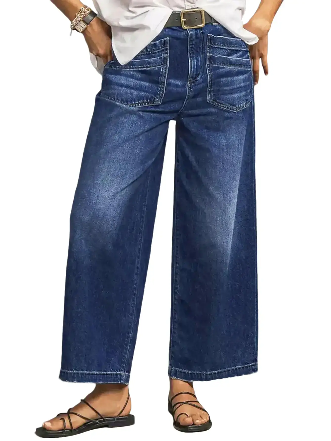 Women's Wide Leg Stretch Jeans - Soft Breathable Stretch Jeans High Waist Loose Fit Denim comfortable jeans for women cool  jeans Basic Womenswear