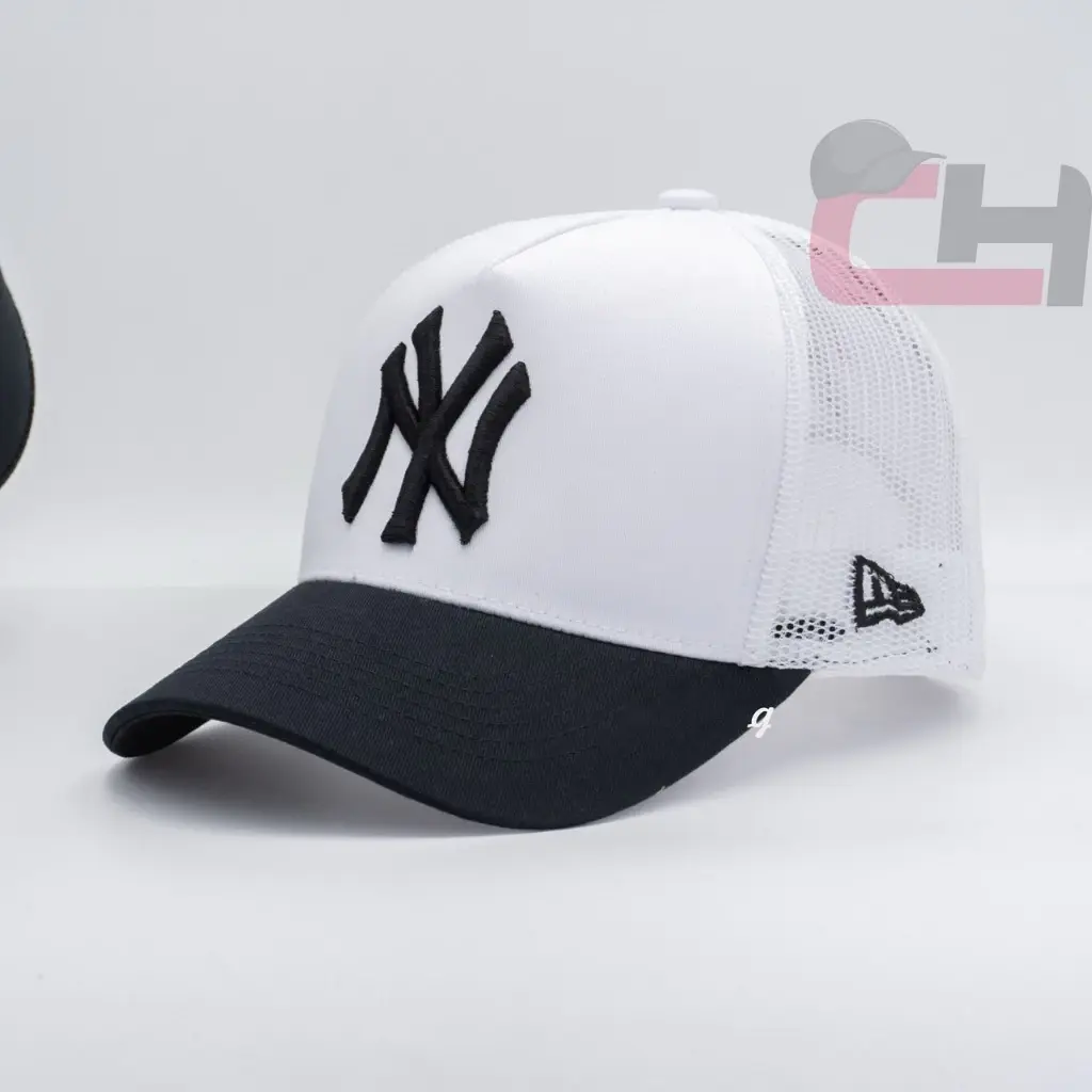 New Era NY Yankees Mesh Trucker Cap, Adjustable Snapback Baseball Hat, Black Sports Collectible Headwear